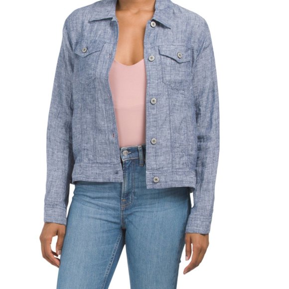 JONES & CO Jackets & Coats Jones Co Maritime Blue Linen Jean Jacket